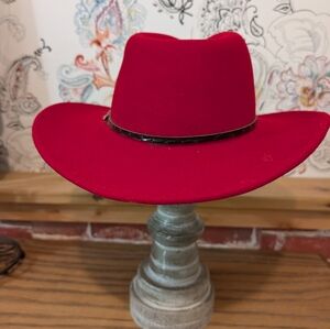 Red Cowboy Hat By Eddy With Silver Buckle Band